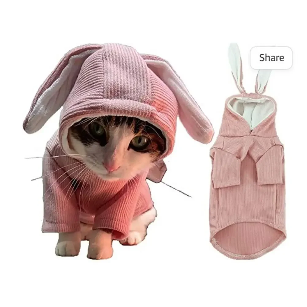 Wiz BBQT Dog Cat Pink Rabbit Bunny Ears Soft Knit Hoodie Sweater Costume L